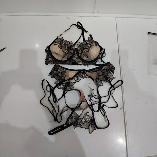 3PC WOMENS ORCHIBELLE BALCONETTE UNDERWEAR LINGERIE SET - SMALL - NUDE/BLACK image 2