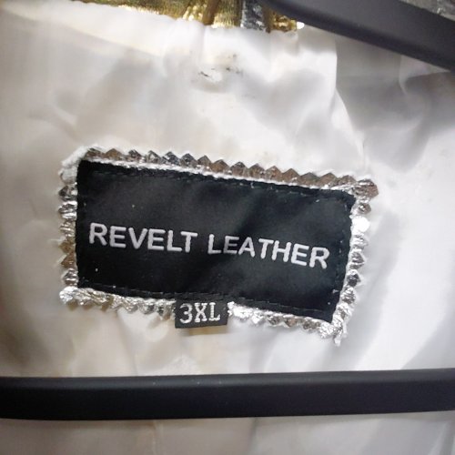 MEN'S REVELT LEATHER STUDDED SPLIT LEATHER JACKET - 3XL - GOLD / SILVER image 3