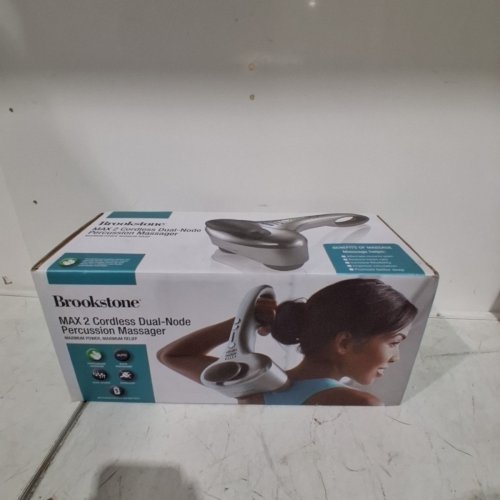 BROOKSTONE MAX 2 CORDLESS DUAL-NODE PERCUSSION MASSAGER - SILVER AND BLACK (MODEL: B-HHP-650J) image 2