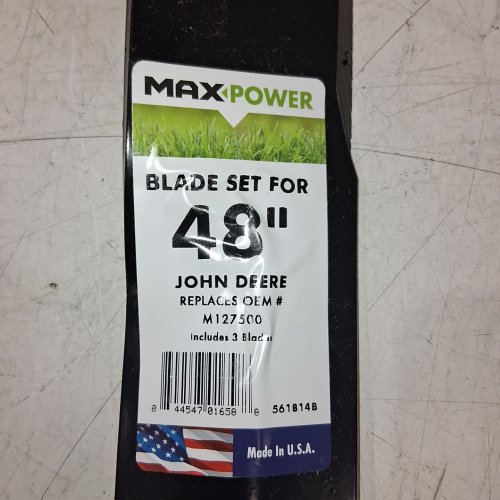 3PK MAXPOWER BLADE SET - FOR JOHN DEERE REPLACES M127500 - 48" - BLACK (MODEL: 561814B) image 3