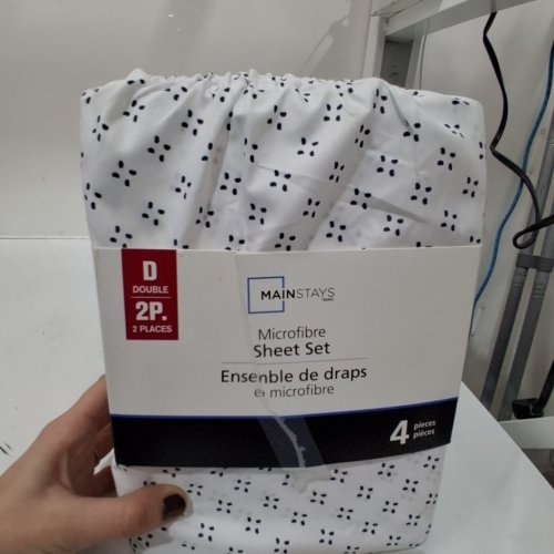 4PC MAINSTAYS JERSEY KNIT SHEET SET - DOUBLE - WHITE / BLUE image 2