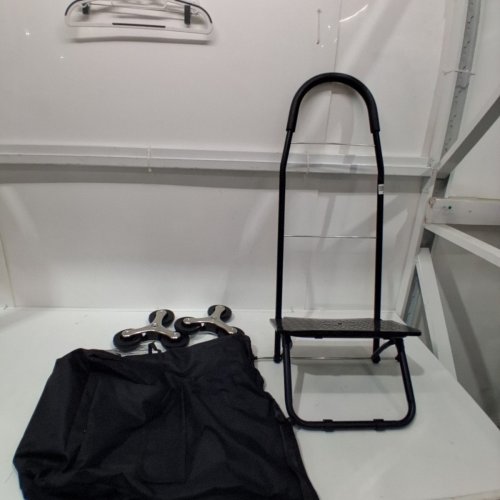 FOLDING STAIR CLIMBING GROCERY SHOPPING CART TROLLEY WITH ATTACHABLE BAG - 36L STORAGE, 110LB MAX - BLACK - (MODEL: 2028B) image 2