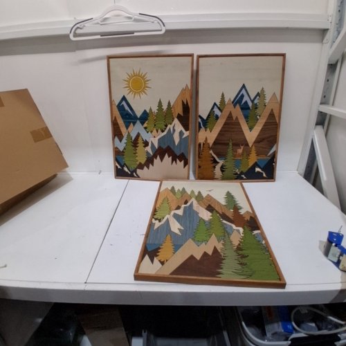 3PC WOOD MOUNTAIN FRAMED WALL ART -16" X 24" - MULTICOLOUR image 3