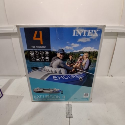 INTEX EXCURSION 4-PERSON INFLATABLE BOAT WITH MOTOR MOUNT FITTINGS, PADDLE, PUMP & CARRY BAG, 880LB RATING - GREY (MODEL: ‎68324EP) image 7