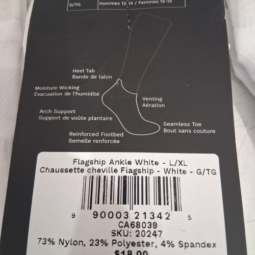 3PR UNISEX OUTWAY FLAGSHIP ANKLE PERFORMANCE SOCKS - 12-14 - WHITE image 4