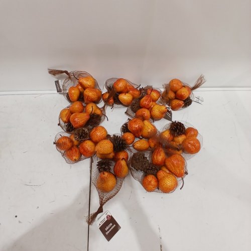 10 (7PC) WAY TO CELEBRATE! DECORATIVE FRUIT AND PINECONE SET - ORANGE AND BROWN image 4
