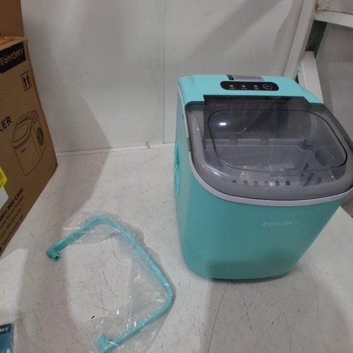 EUHOMY COUNTERTOP ICE MAKER MACHINE WITH HANDLE, BASKET AND SCOOP - MAKES 26LBS PER DAY - BLACK (MODEL: IM-06H/IM001-BGE-CAEH) image 3