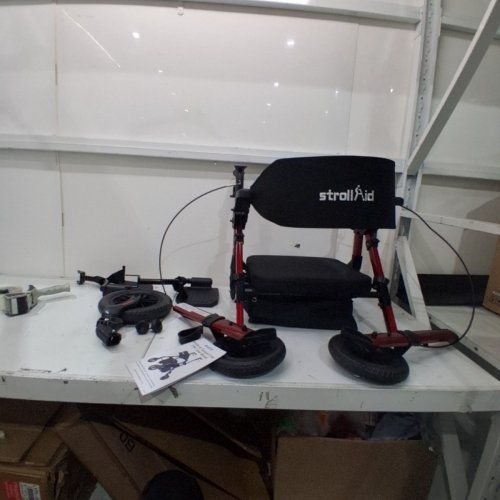 STROLLAID 2-IN-1 ROLLATOR WALKER/WHEELCHAIR COMBO TRANSPORT CHAIR WITH BRAKES - HOLDS UP TO 350 LBS - 10" WHEELS - RED (MODEL: S9269A) image 3