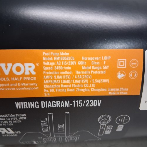 POOL PUMP MOTOR - 1HP - 60HZ - 230V - BLACK (MODEL: HM16058LCB) image 3