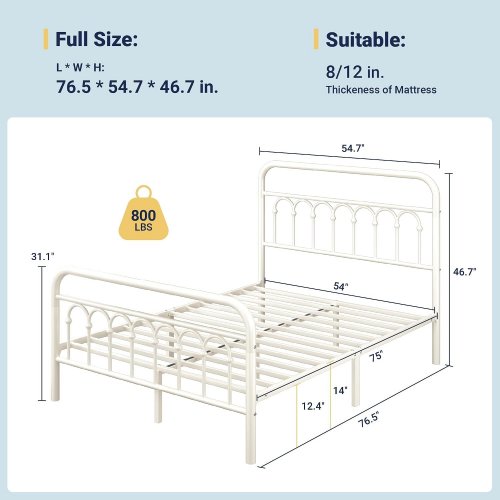 ALLEWIE METAL PLATFORM BEDFRAME WITH HEADBOARD/FOOTBOARD - FULL - CREAM (MODEL: YCGMDQ002) image 2