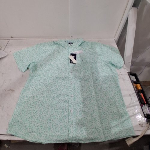 MEN'S IZOD FLORAL SHORT SLEEVE BUTTON-FRONT SHIRT - EXTRA LARGE - MINT GREEN / WHITE image 2