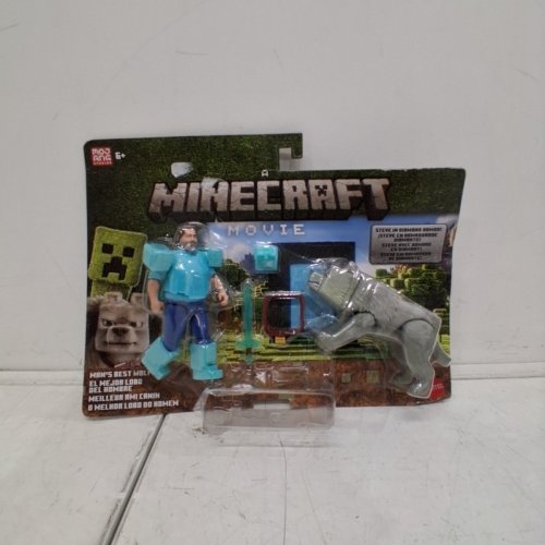 5PC MATTEL A MINECRAFT MOVIE STEVE IN DIAMOND ARMOR AND WOLF FIGURES - 4" image 2