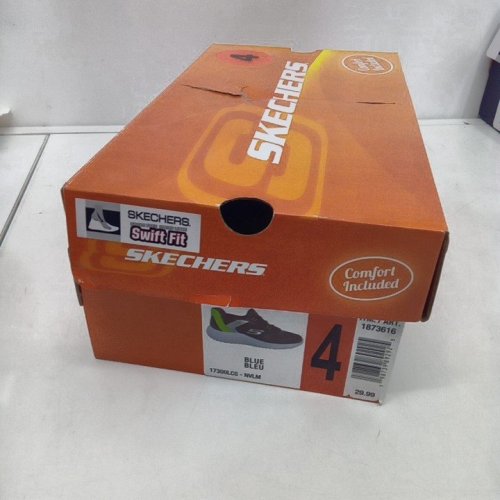 BOYS SKECHERS SWIFT FIT SNEAKERS - SIZE 4 - NAVY BLUE/GREEN (MODEL: 1873616) image 3