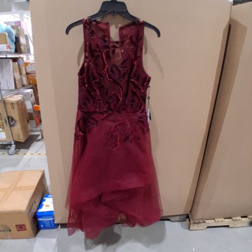ADRIANNA PAPELL HALTER VELVET TULLE DRESS - US 8 - GARNET (STYLE: AP1E208360) image 2