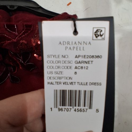ADRIANNA PAPELL HALTER VELVET TULLE DRESS - US 8 - GARNET (STYLE: AP1E208360) image 3