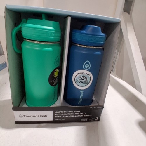 2PK THERMOFLASK STAINLESS STEEL BOTTLE - 16OZ - GREEN/BLUE (MODEL:2880559) image 2