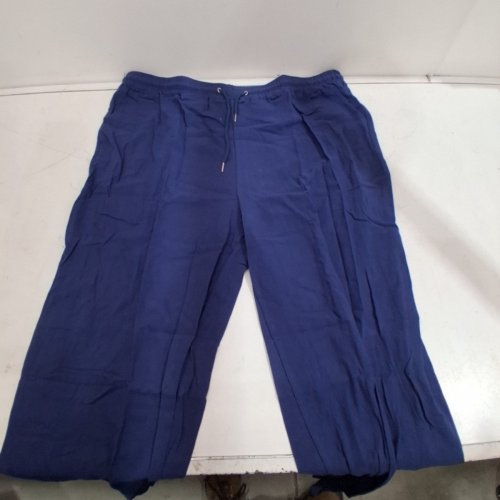 WOMEN'S COTTON LINEN DRAWSTRING LOOSE PANTS - 3XL - BLUE image 2