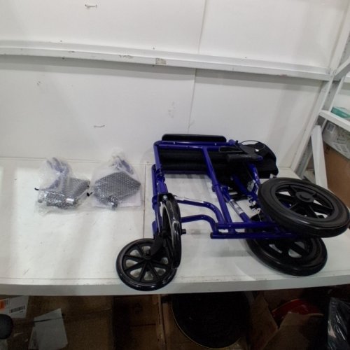MEDLINE BASIC ALUMINUM TRANSPORT CHAIR WITH LARGE WHEELS & BRAKES - 300LBS MAX - 19" SEAT - BLUE (MODEL: MDS808210ABE) image 2