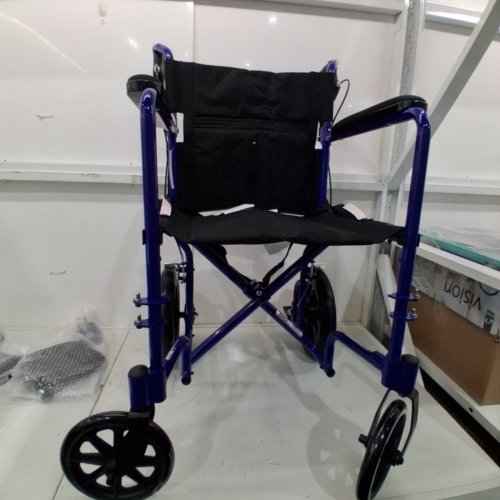MEDLINE BASIC ALUMINUM TRANSPORT CHAIR WITH LARGE WHEELS & BRAKES - 300LBS MAX - 19" SEAT - BLUE (MODEL: MDS808210ABE) image 4