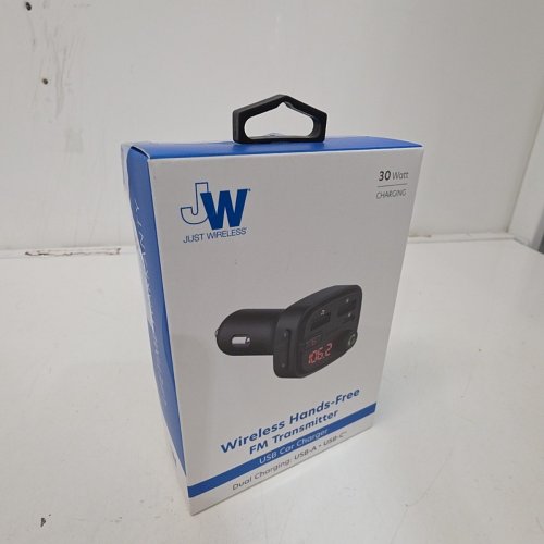 JUST WIRELESS BLUETOOTH FM TRANSMITTER WITH USB-A AND USB-C CHARGING PORTS AND BASS BOOSTER - 30W - BLACK (MODEL: 20088) image 4