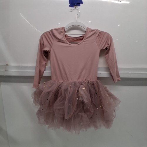 GIRLS LONG SLEEVE BALLET DANCE LEOTARD WITH METALLIC STAR TULLE TUTU DRESS - SIZE 6 - DUSTY ROSE image 2
