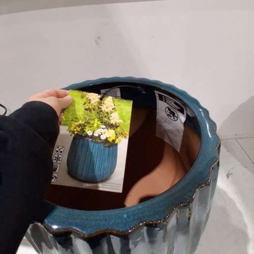 ROUND GLAZED CERAMIC PLANTER - 14" - BLUE image 4
