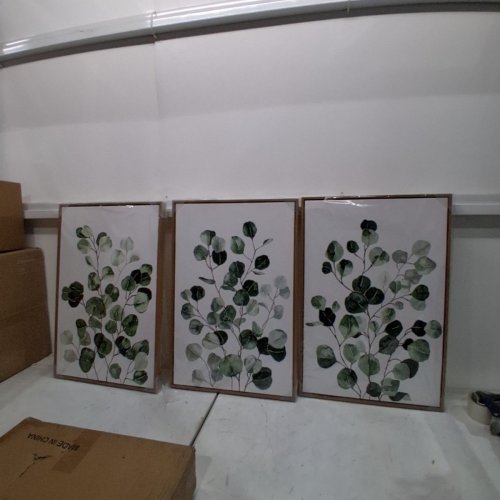 3PC NINEASO SAGE GREEN EUCALYPTUS LEAF FRAMED WALL ART - 16" X 24" - GREEN\WHITE image 3