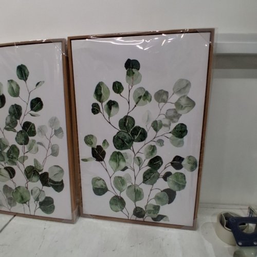 3PC NINEASO SAGE GREEN EUCALYPTUS LEAF FRAMED WALL ART - 16" X 24" - GREEN\WHITE image 4