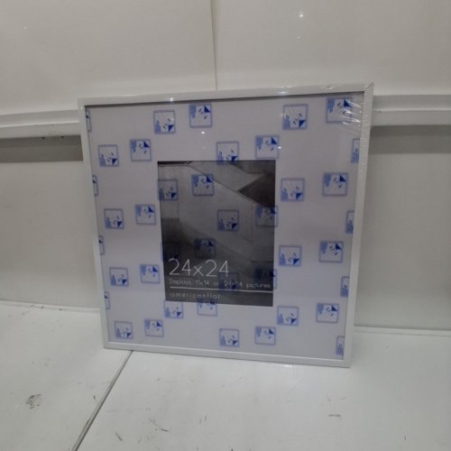 AMERICAN FLAT HANGING MATTED PICTURE FRAME WITH POLISHED PLEXI GLASS - DISPLAYS 11" X 14" OR 24" X 24" PICTURES - WHITE image 2