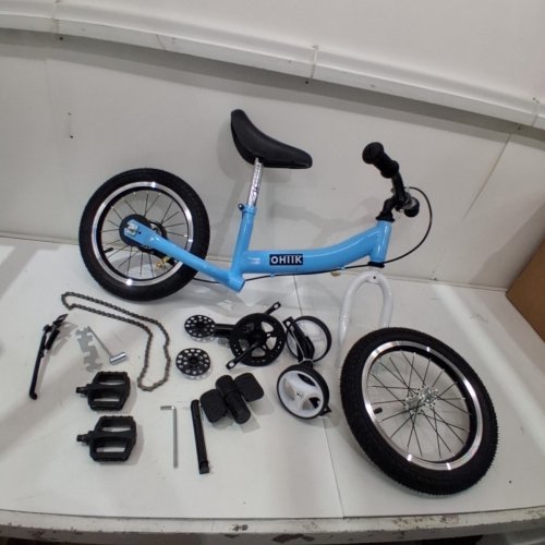 OHIIK 2-IN-1 BALANCE BIKE TO PEDAL BIKE WITH TRAINING WHEELS - 2 TO 7 YEARS - 14" WHEELS - BLUE image 3
