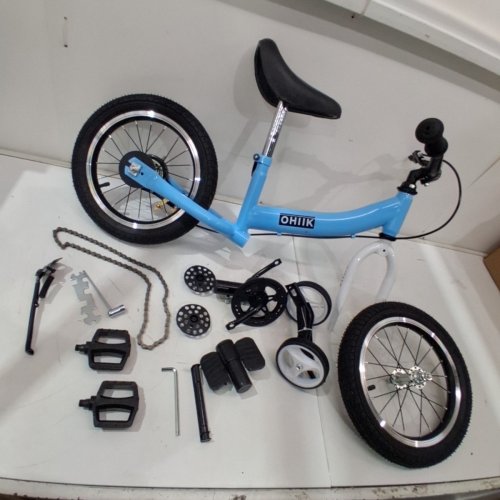 OHIIK 2-IN-1 BALANCE BIKE TO PEDAL BIKE WITH TRAINING WHEELS - 2 TO 7 YEARS - 14" WHEELS - BLUE image 4
