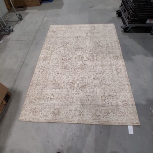 WASHABLE FARMHOUSE VINTAGE ORIENTAL DISTRESSED NON-SLIP AREA RUG - 5FT X 7FT - BEIGE image 2