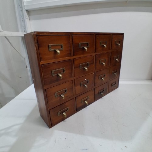 FLEXZION APOTHECARY 16-DRAWER CABINET, VINTAGE DESKTOP ORGANIZER - 20" X 3.7" X 13.5" - BROWN image 2