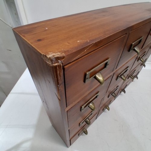 FLEXZION APOTHECARY 16-DRAWER CABINET, VINTAGE DESKTOP ORGANIZER - 20" X 3.7" X 13.5" - BROWN image 3