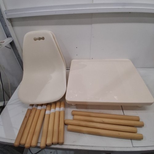 KID'S B. TOYS KID CENTURY MODERN MINI TABLE AND CHAIR SET - AGES 3+ - 26" X 21.7" X 19.3" (TABLE) / 14. 6” X 16. 4" X 26" (CHAIRS) - IVORY WHITE/NATURAL WOOD (MODEL: BX1865C1Z) image 2