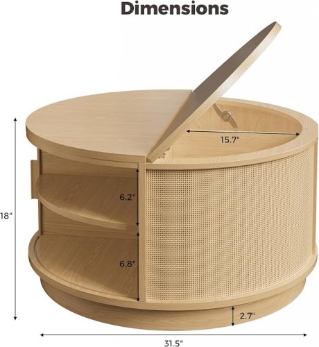 LIKIMIO ROUND COFFEE TABLE WITH STORAGE FOR LIVING ROOM - 31.5" - NATURAL OAK (MODEL: HK-GJ-N02) image 2