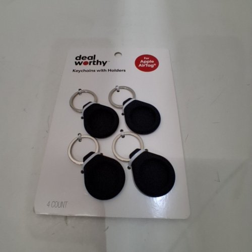 4PK DEAL WORTHY KEY CHAINS WITH AIR TAG HOLDERS - FOR APPLE AIRTAG - BLACK/SILVER image 2