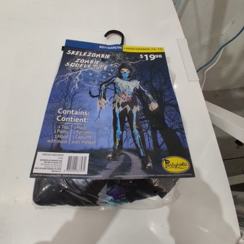 3PC BOY'S ZOMBIE SKELETON COSTUME SET - LARGE (10-12) - BLACK / BLUE (ITEM: 13164 L) image 2
