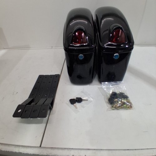 2PK UNIVERSAL HARD SADDLE BAGS FOR CRUISER MOTORCYCLES WITH LIGHTS - BLACK image 3
