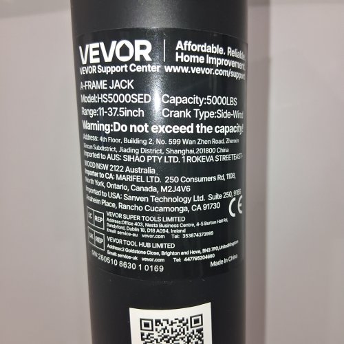 VEVOR A-FRAME JACK - 5000 LBS CAPACITY, 11-37.5" RANGE - BLACK (MODEL: HS5000SED) image 2