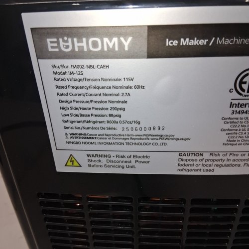 EUHOMY COUNTERTOP ICE MAKER MACHINE WITH HANDLE, BASKET AND SCOOP - MAKES 26LBS PER DAY - BLACK (MODEL: IM-125) image 6