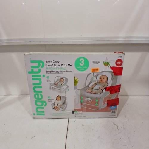 INGENUITY 3-IN-1 KEEP COZY GROW WITH ME VIBRATING BABY BOUNCER, ROCKER & CHAIR - 40LBS CAPACITY - WEAVER THEME GREY/WHITE/GREEN (MODEL: ‎12428) image 5