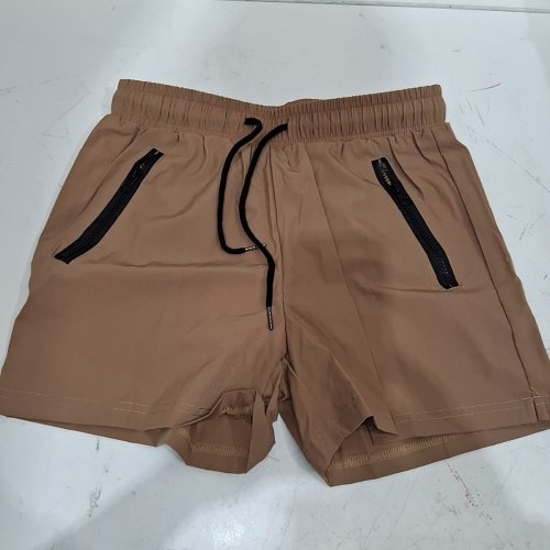 MENS REDQENTING QUICK DRY SWIM SHORTS WITH ZIPPER POCKETS - LARGE - BROWN image 2