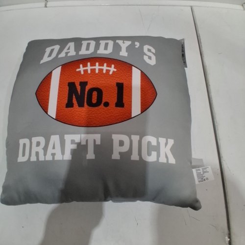 FOOTBALL THROW PILLOW - 13" X 13" - GREY/WHITE/ORANGE image 2
