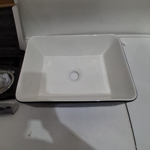 RECTANGULAR CERAMIC BATHROOM VESSEL SINK WITH FAUCET - 16" X 12" - BLACK/WHITE image 5