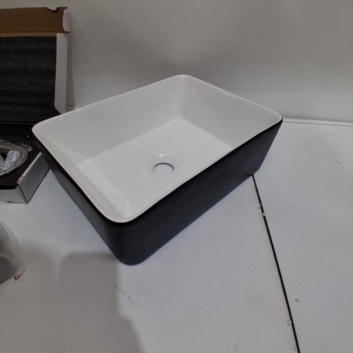 RECTANGULAR CERAMIC BATHROOM VESSEL SINK WITH FAUCET - 16" X 12" - BLACK/WHITE image 7