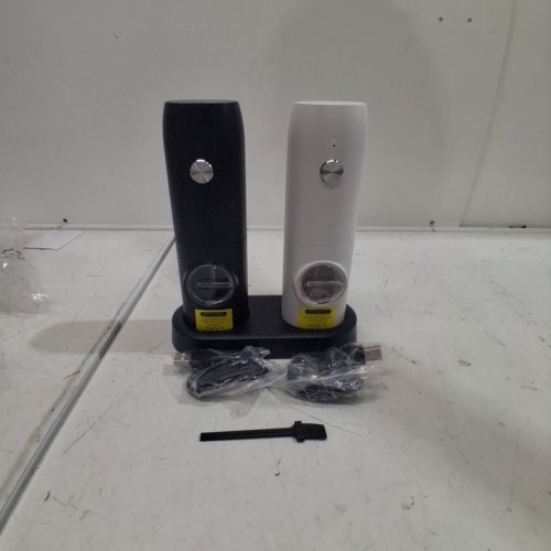 3PC RECHARGEABLE ELECTRIC SALT & PEPER GRINDER MILL SET WITH BASE - 7"H - WHITE/BLACK image 3
