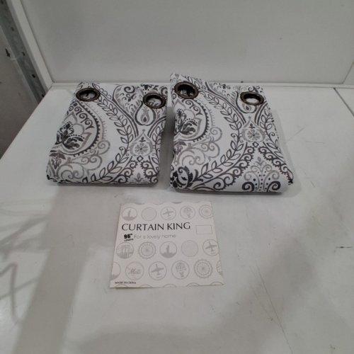 2 PANEL CURTAIN KING BLACKOUT CURTAINS - 52" X 96" - WHITE AND GRAY PAISLEY image 2