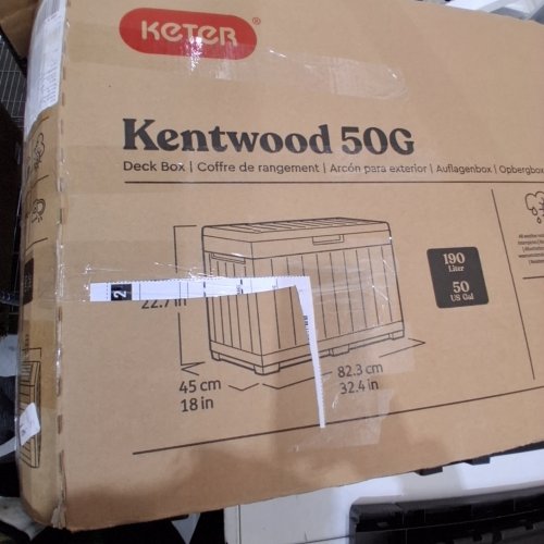 KETER KENTWOOD RESIN DECK STORAGE BOX - 50 GAL - 32" X 17.5" X 22.5" - BROWN (MODEL: 258629) image 2