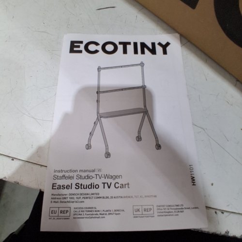 ECOTINY EASEL ROLLING TV STAND WITH SHELF FOR BUSINESS, OFFICE, SCHOOL & HOME - 49" TO 80" TVS - UP TO 110 LBS - WHITE (MODEL: HW1101WH) image 5